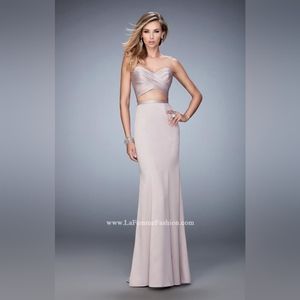 NWT LA FEMME CHAMPAGNE/GOLD 2 PIECE RHINESTONE DRESS US 10 PROM/FORMAL/PAGEANT